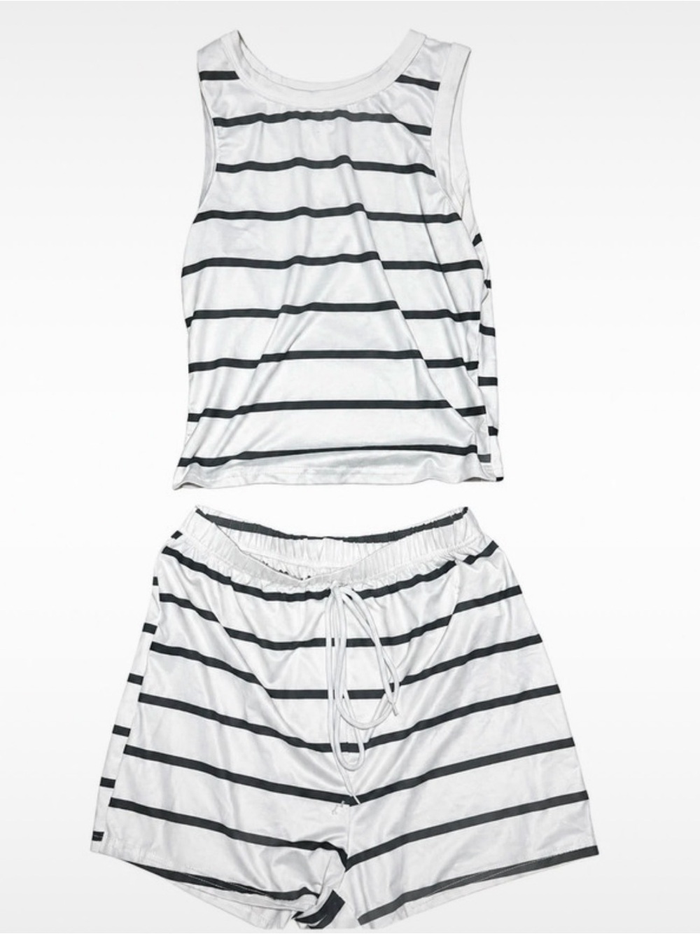 Striped White & Black Tank and Shorts Set